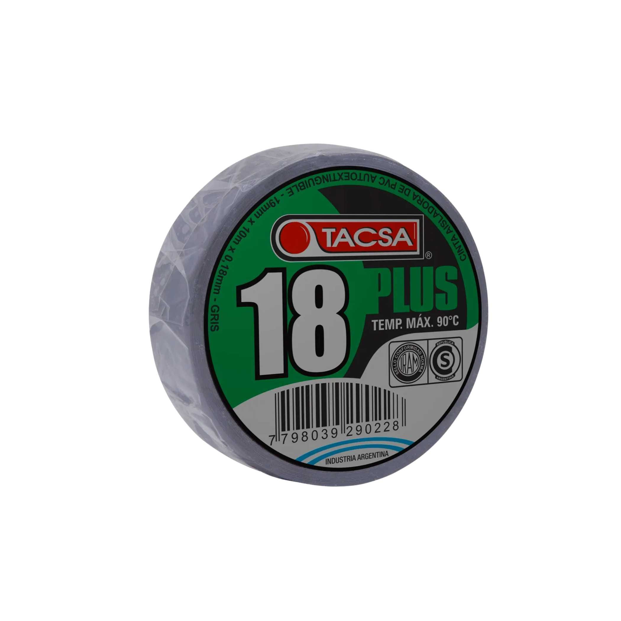 Cinta aisladora Tacsa profesional 10mts 18 plus Gris [UM 10u]