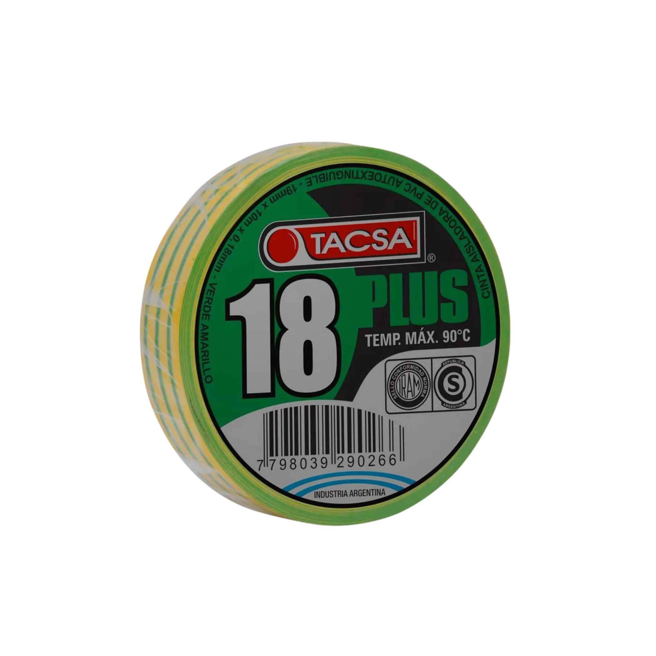 Cinta aisladora Tacsa profesional 10mts 18 plus Verde [UM 10u]